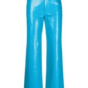 DIVINCENZO high-rise coated straight-leg trousers in Blue